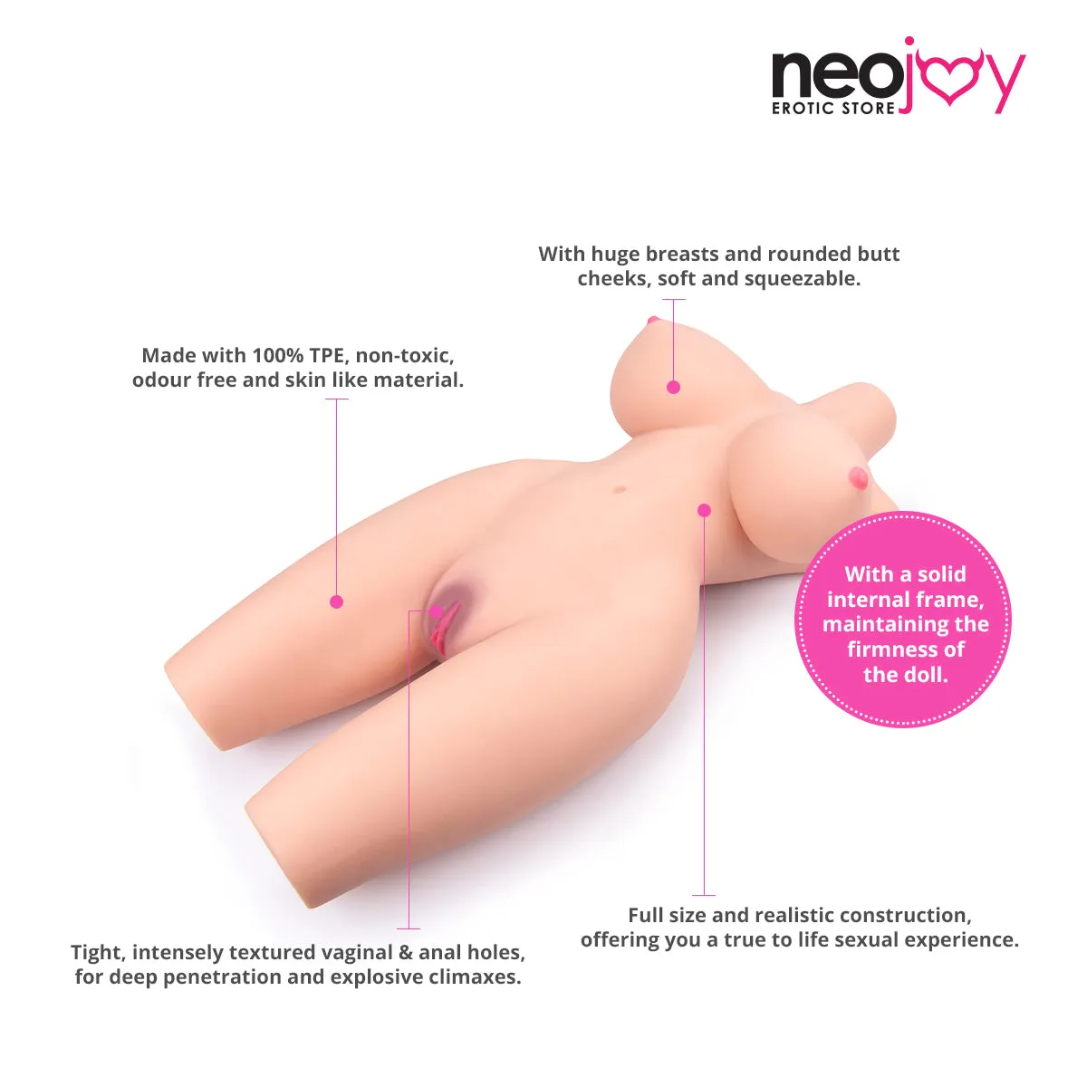 Neojoy - Big half body Sex Torso with Flexible Skeleton - Skin - 17Kg