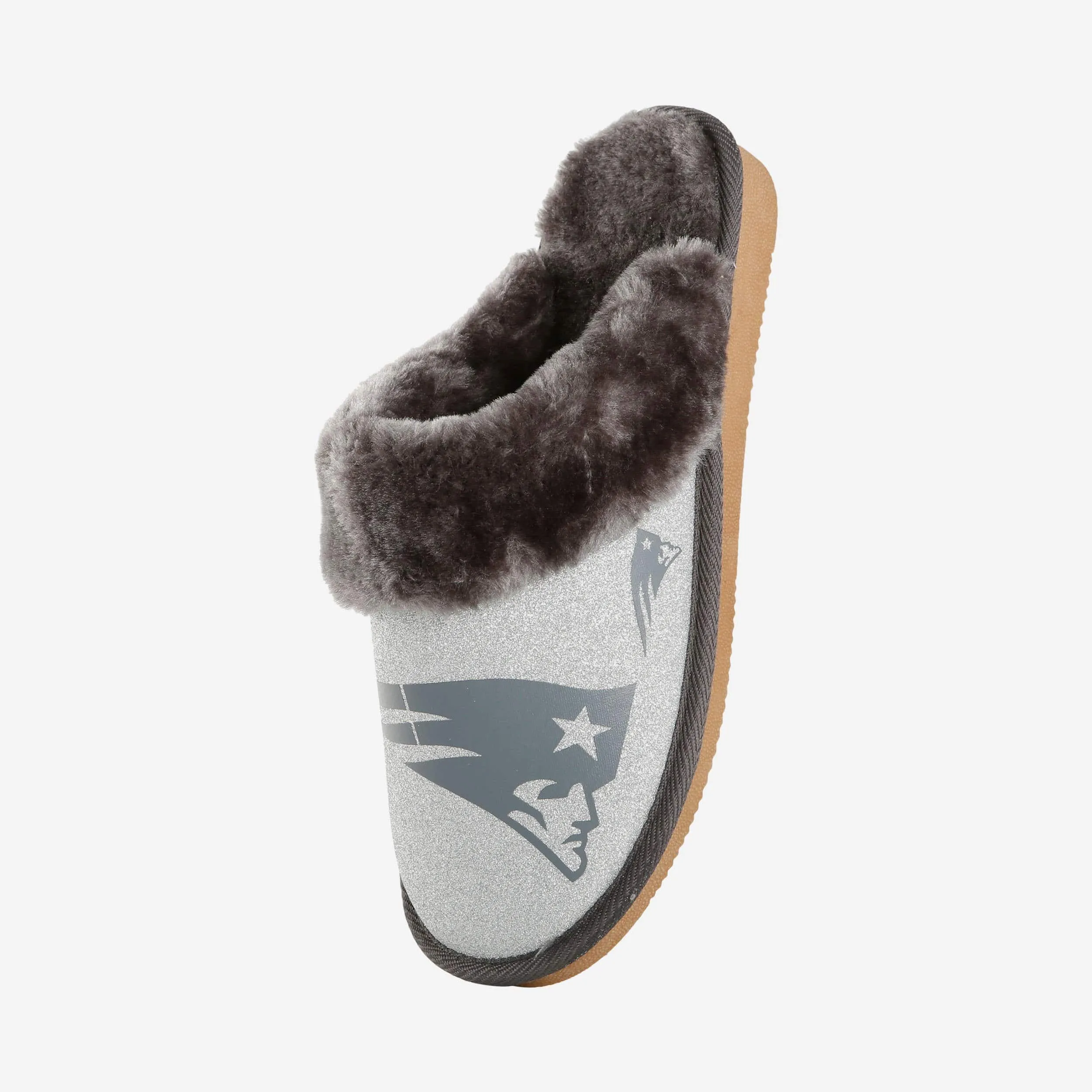 New England Patriots Womens Glitter Open Back Fur Moccasin Slipper