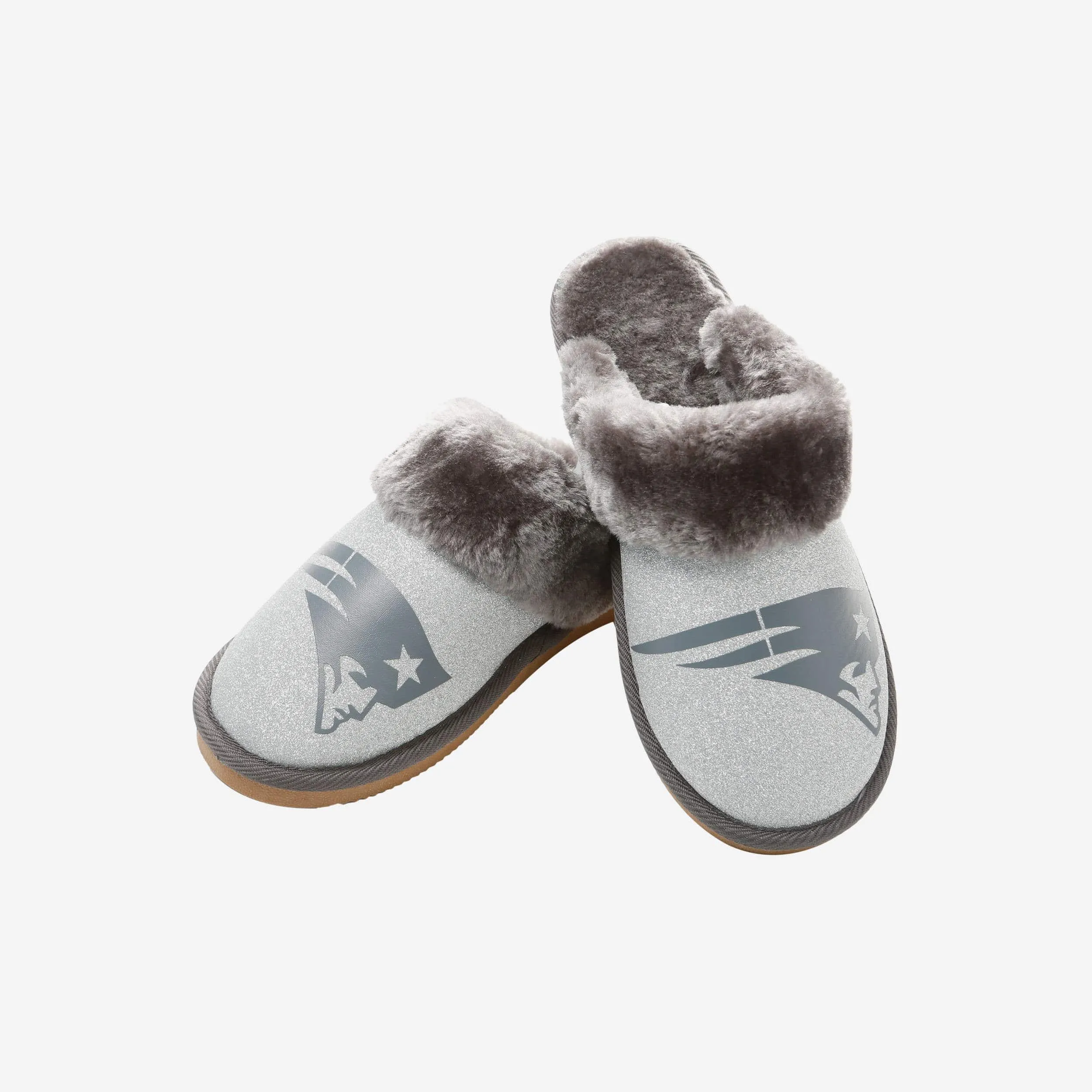 New England Patriots Womens Glitter Open Back Fur Moccasin Slipper