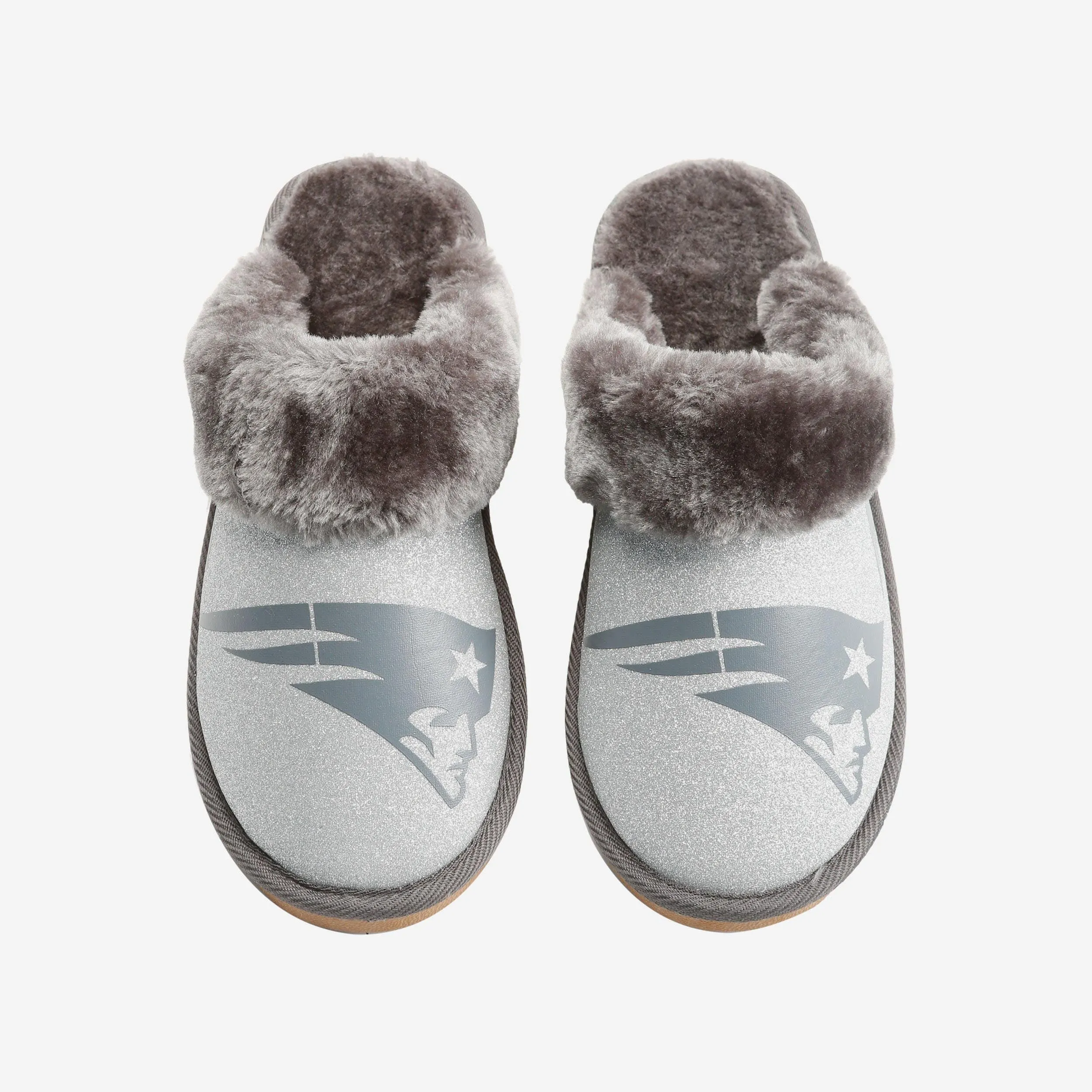 New England Patriots Womens Glitter Open Back Fur Moccasin Slipper