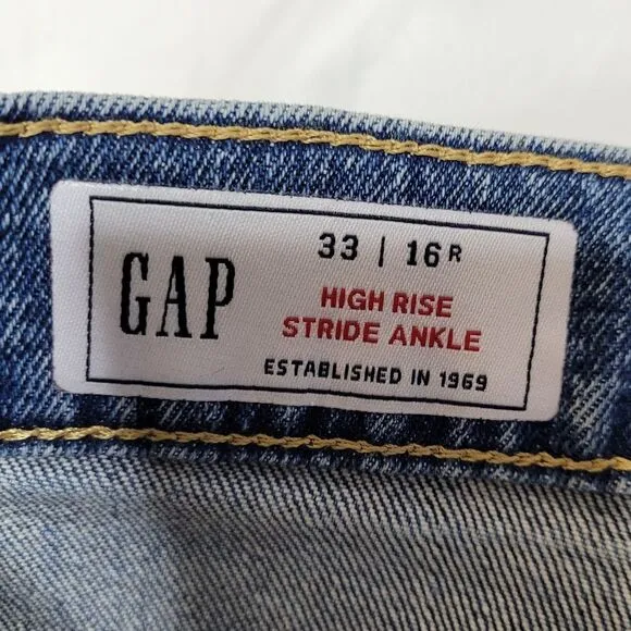 NEW Gap high rise wide leg medium indigo stride ankle jeans 33/16