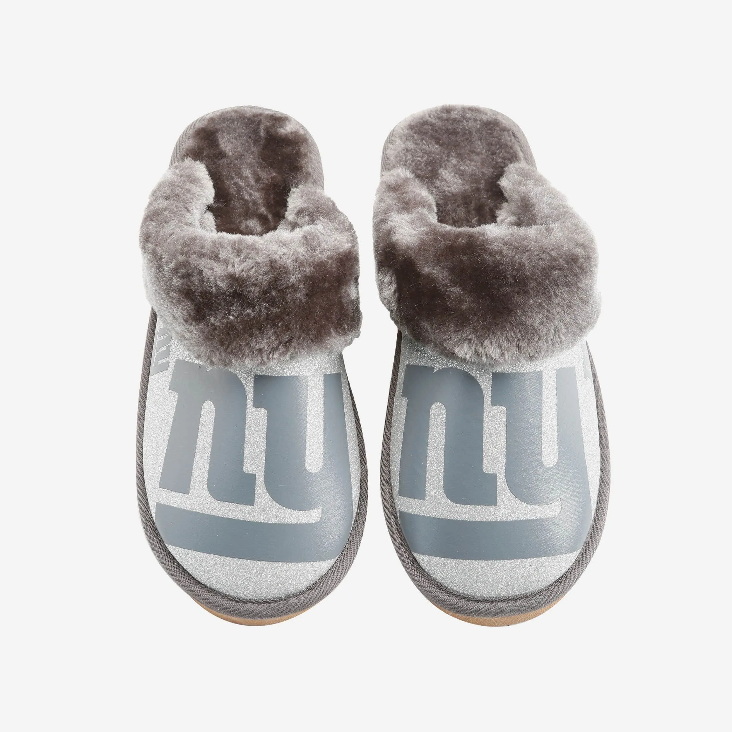 New York Giants Womens Glitter Open Back Fur Moccasin Slipper
