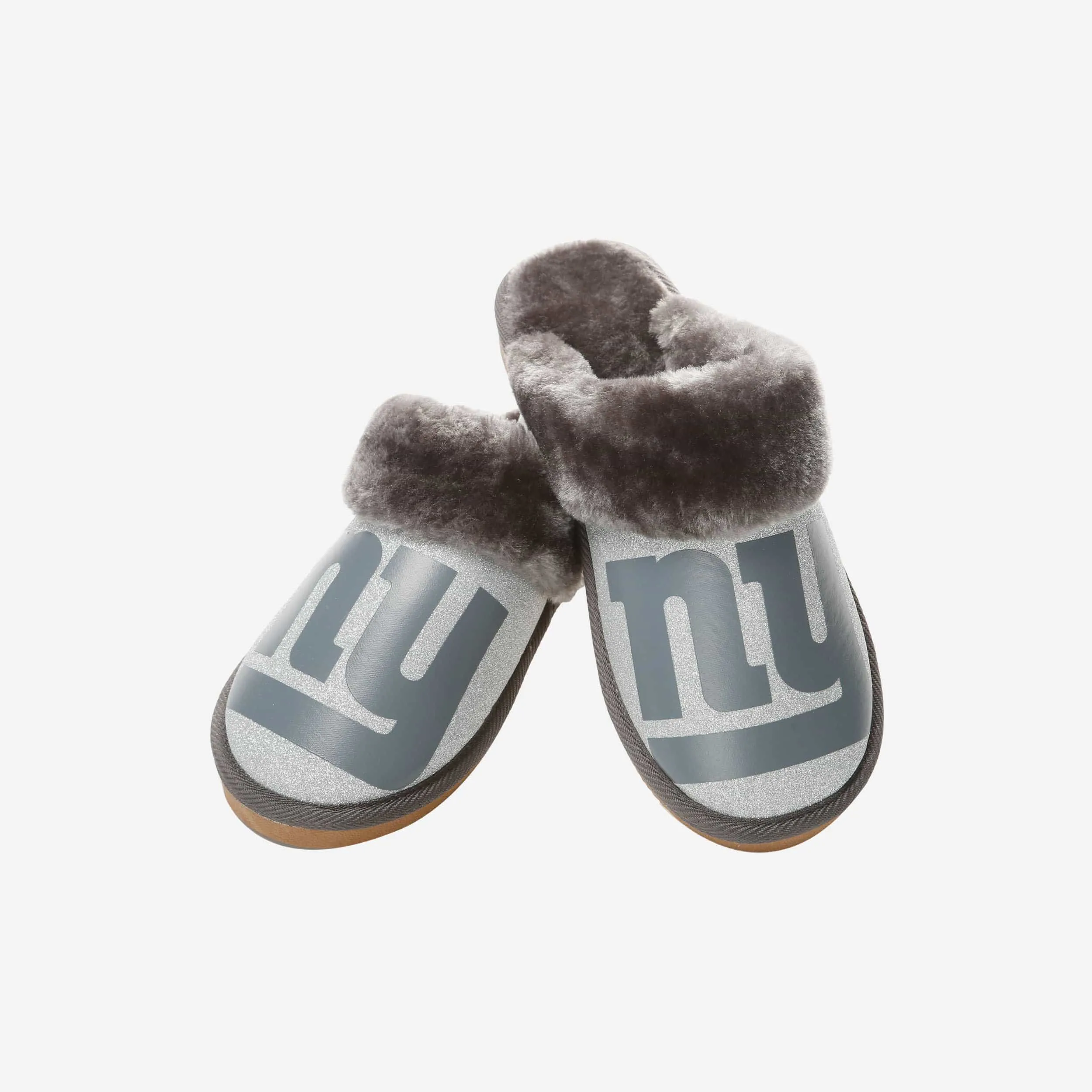 New York Giants Womens Glitter Open Back Fur Moccasin Slipper