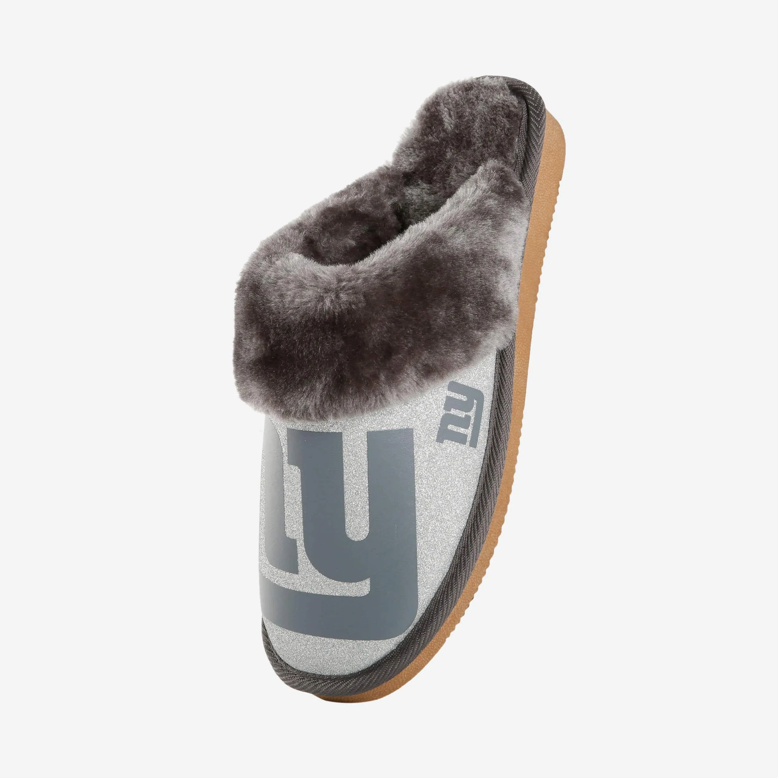 New York Giants Womens Glitter Open Back Fur Moccasin Slipper
