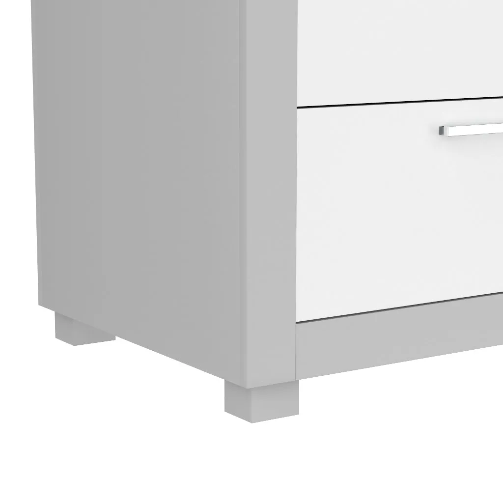 Night table storage organizer for home decor, light grey & white