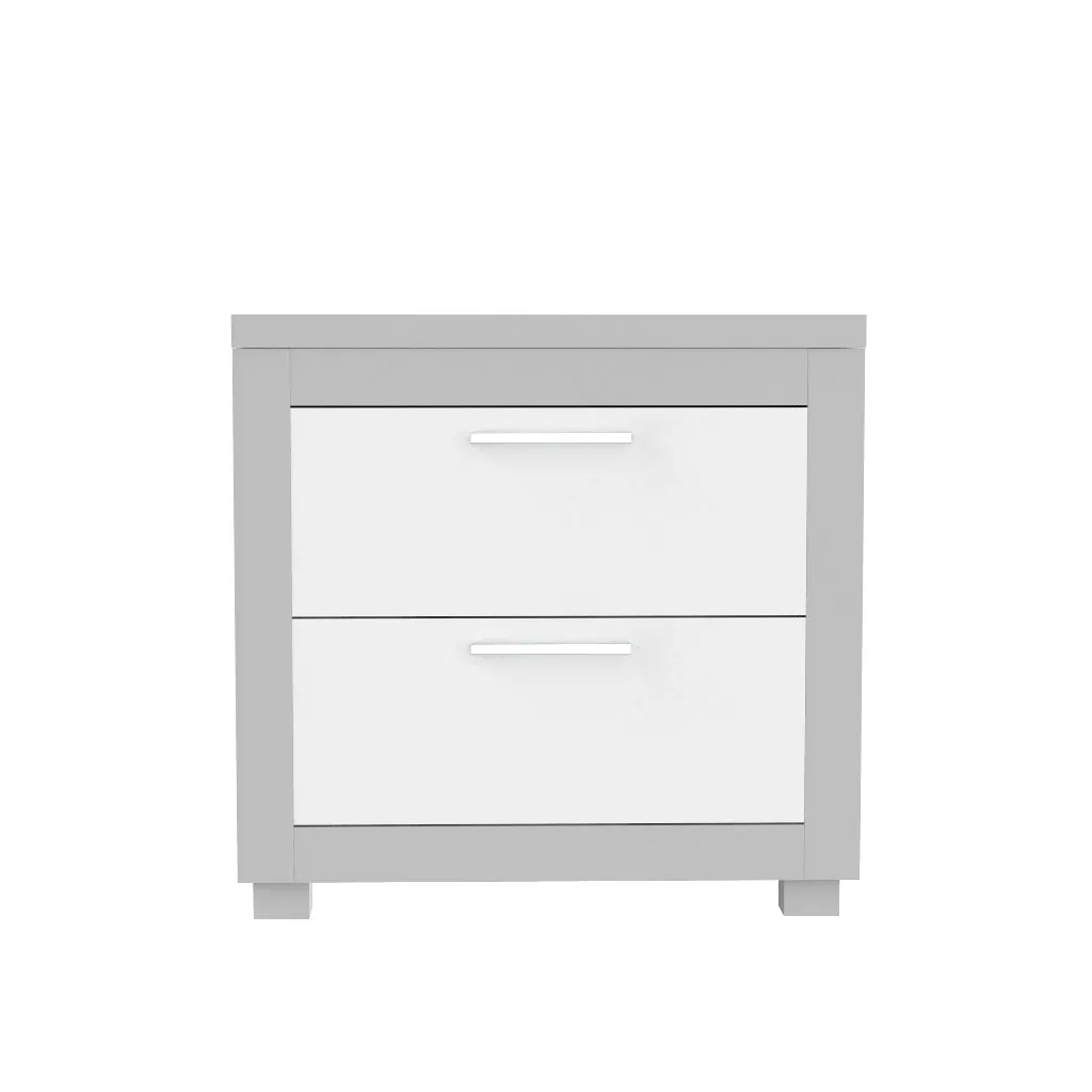 Night table storage organizer for home decor, light grey & white