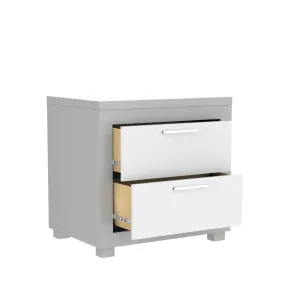 Night table storage organizer for home decor, light grey & white