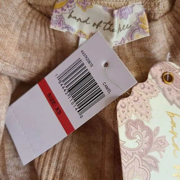 NWT Band of the Free Size X-Small Camel Tan Ribbed Mockneck Sweater Puff Sleeve
