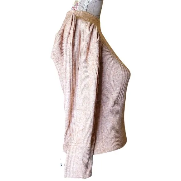 NWT Band of the Free Size X-Small Camel Tan Ribbed Mockneck Sweater Puff Sleeve