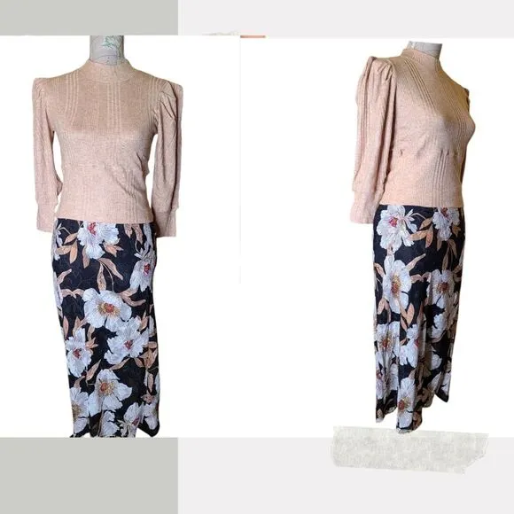 NWT Band of the Free Size X-Small Camel Tan Ribbed Mockneck Sweater Puff Sleeve