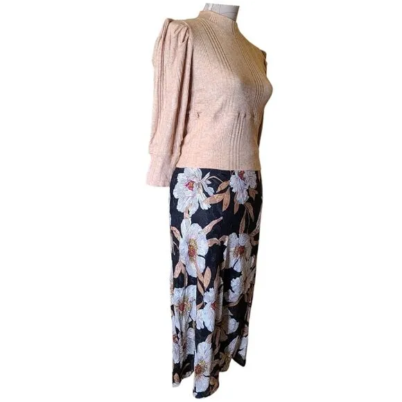 NWT Band of the Free Size X-Small Camel Tan Ribbed Mockneck Sweater Puff Sleeve