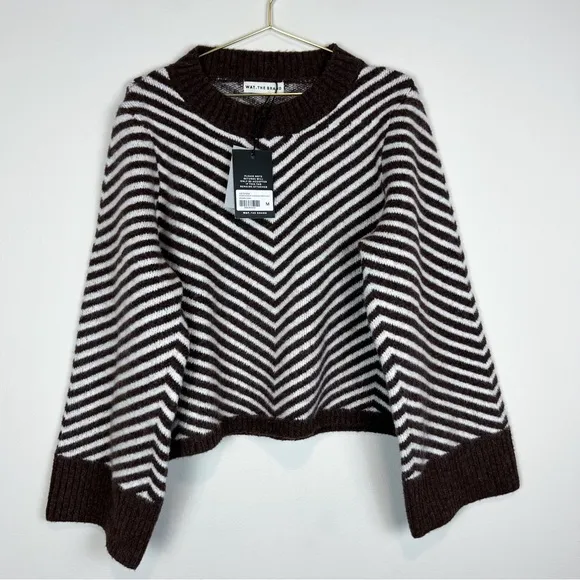 NWT Wat. The Brand Brown Chevron Knit Crewneck Sweater Size Medium