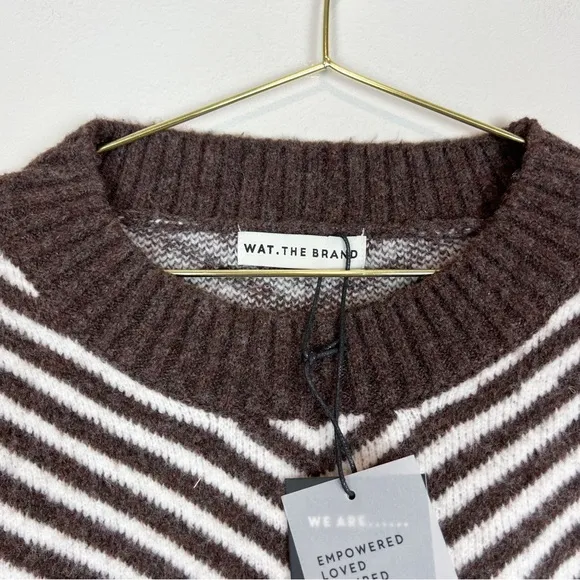 NWT Wat. The Brand Brown Chevron Knit Crewneck Sweater Size Medium
