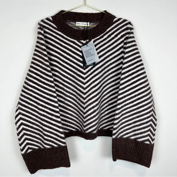 NWT Wat. The Brand Brown Chevron Knit Crewneck Sweater Size Medium