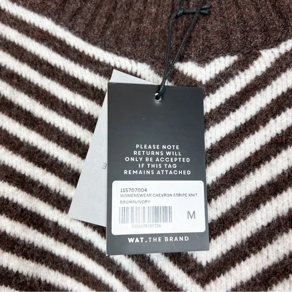 NWT Wat. The Brand Brown Chevron Knit Crewneck Sweater Size Medium