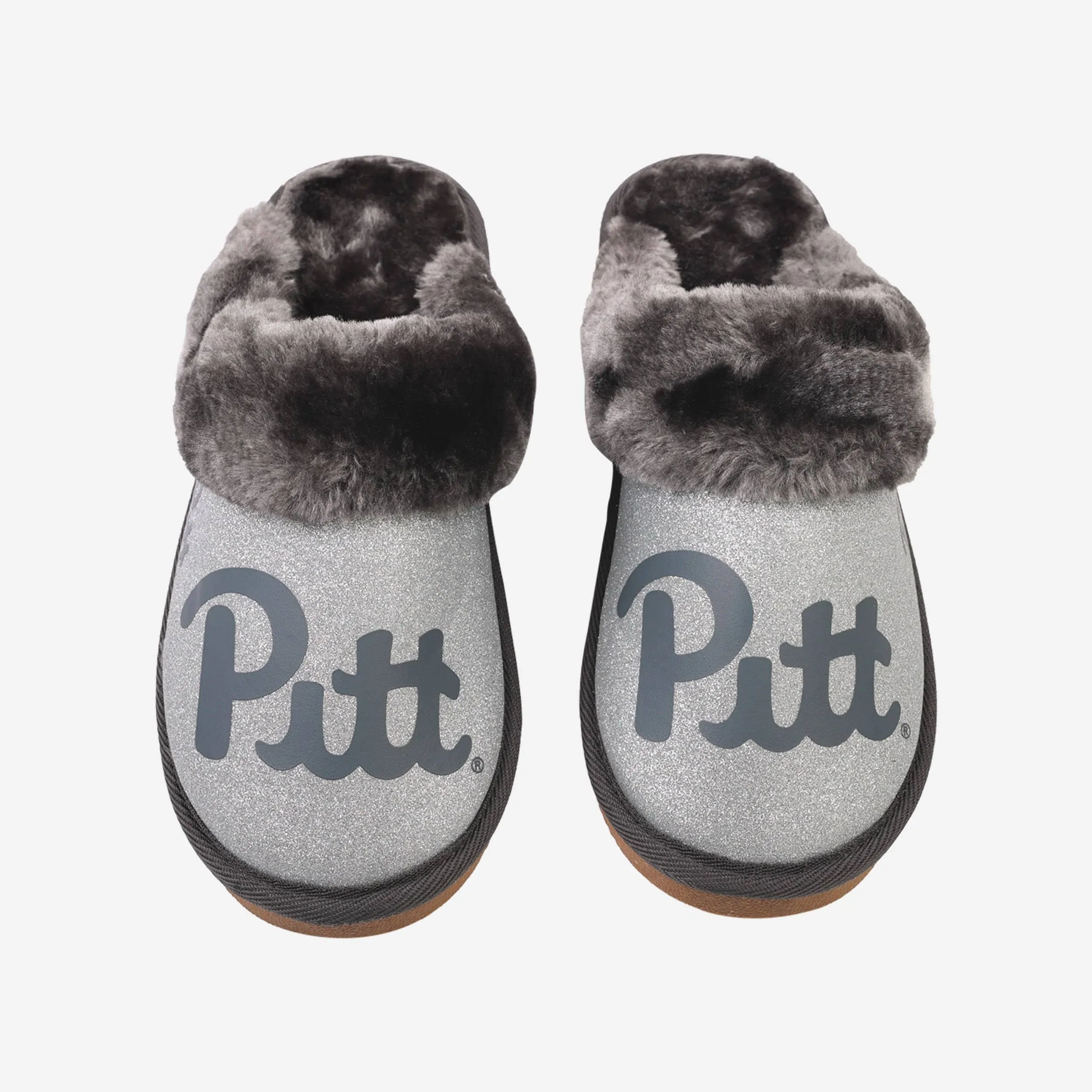 Pittsburgh Panthers Womens Glitter Open Fur Moccasin Slipper