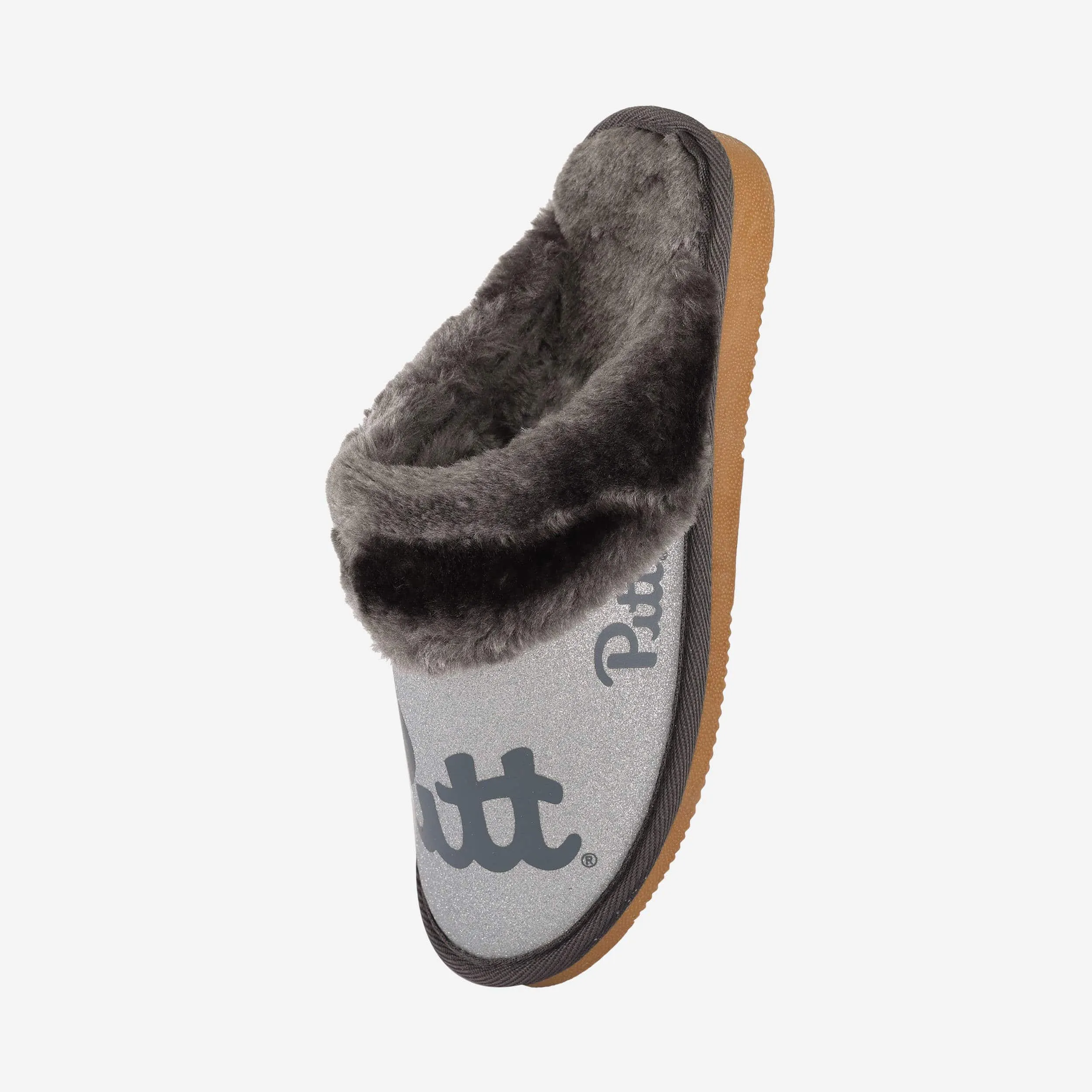 Pittsburgh Panthers Womens Glitter Open Fur Moccasin Slipper