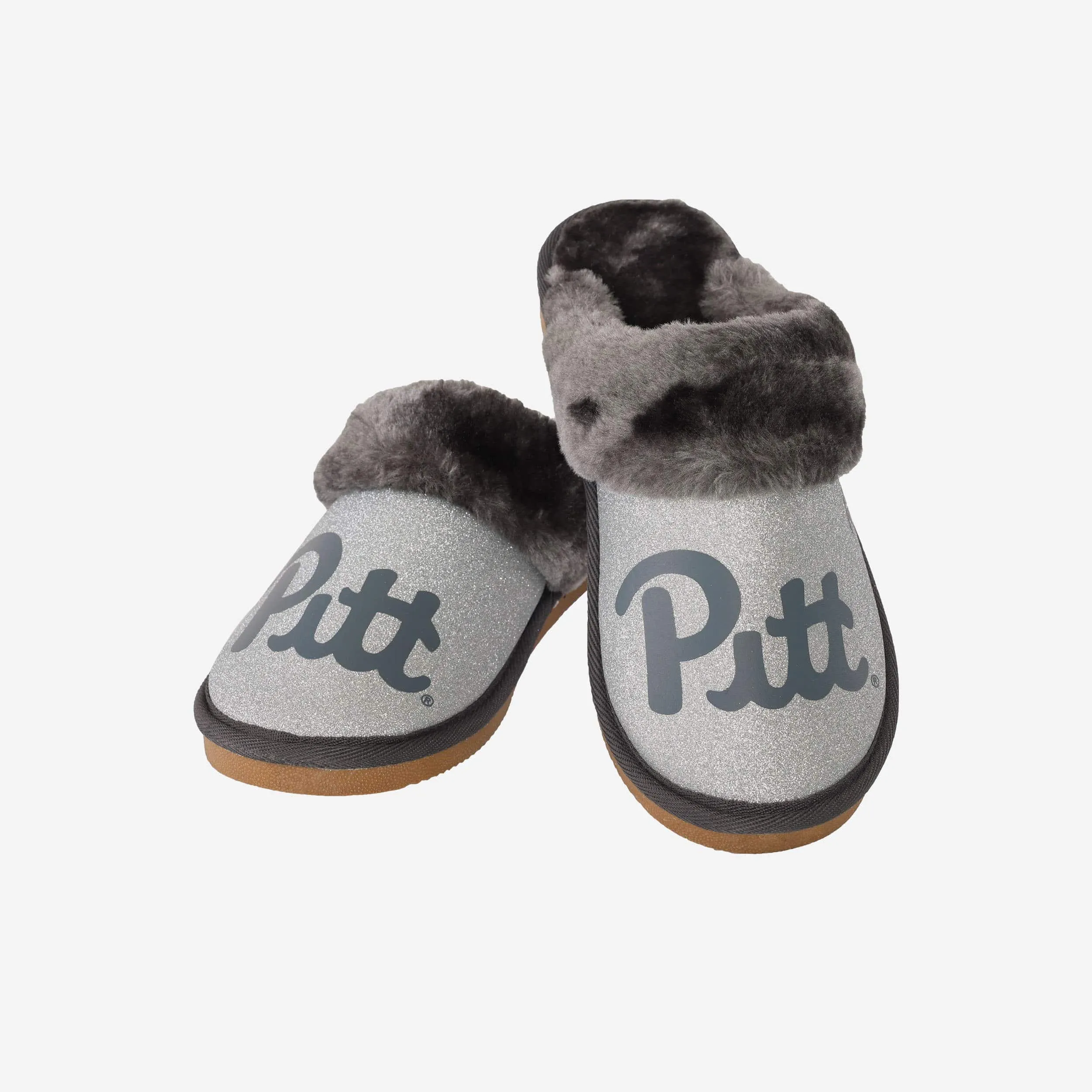 Pittsburgh Panthers Womens Glitter Open Fur Moccasin Slipper