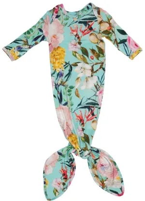 Posh Peanut Tuscan Teal (Aqua/Pink) Floral Button Down Knotted Gown