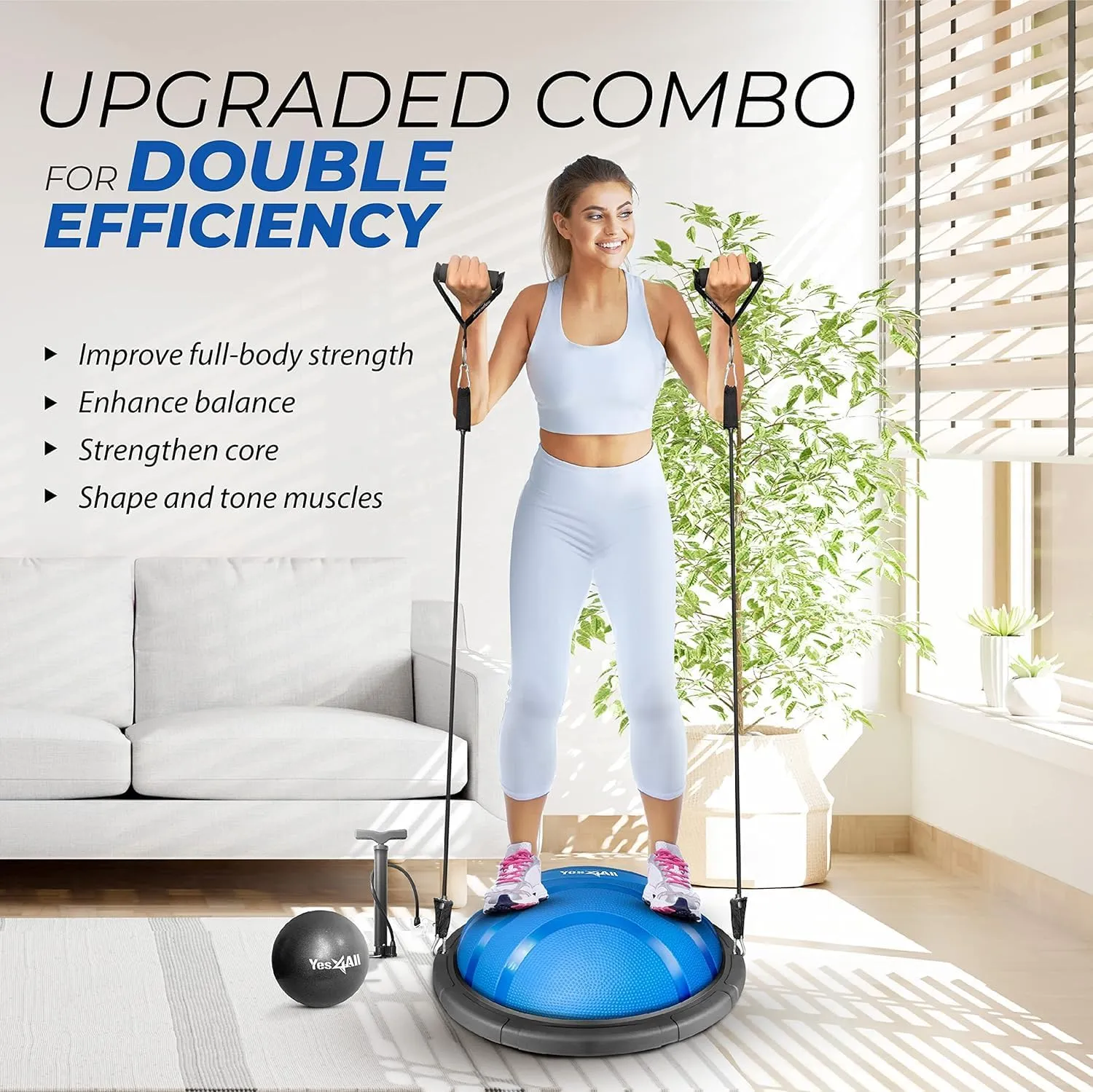 Premium Half Balance Ball – Yoga Balance Trainer for Core Stability & Full Body Workout – Includes Resistance Bands – Home or Gym Use for Core & Leg Toning