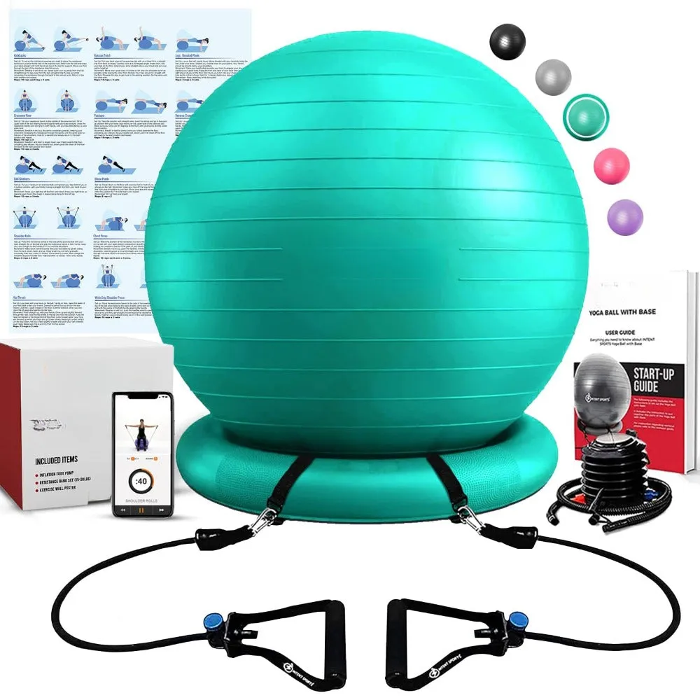Premium Half Balance Ball – Yoga Balance Trainer for Core Stability & Full Body Workout – Includes Resistance Bands – Home or Gym Use for Core & Leg Toning