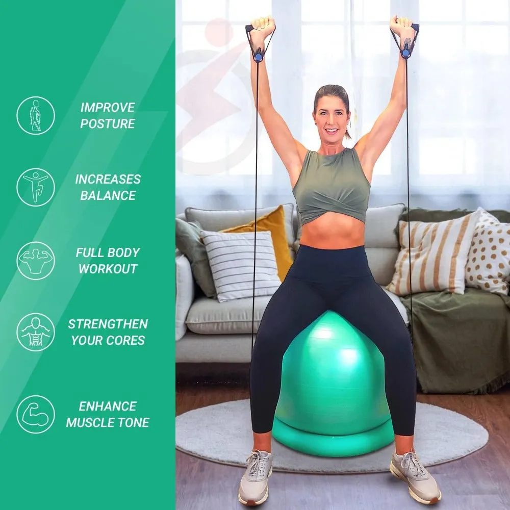 Premium Half Balance Ball – Yoga Balance Trainer for Core Stability & Full Body Workout – Includes Resistance Bands – Home or Gym Use for Core & Leg Toning