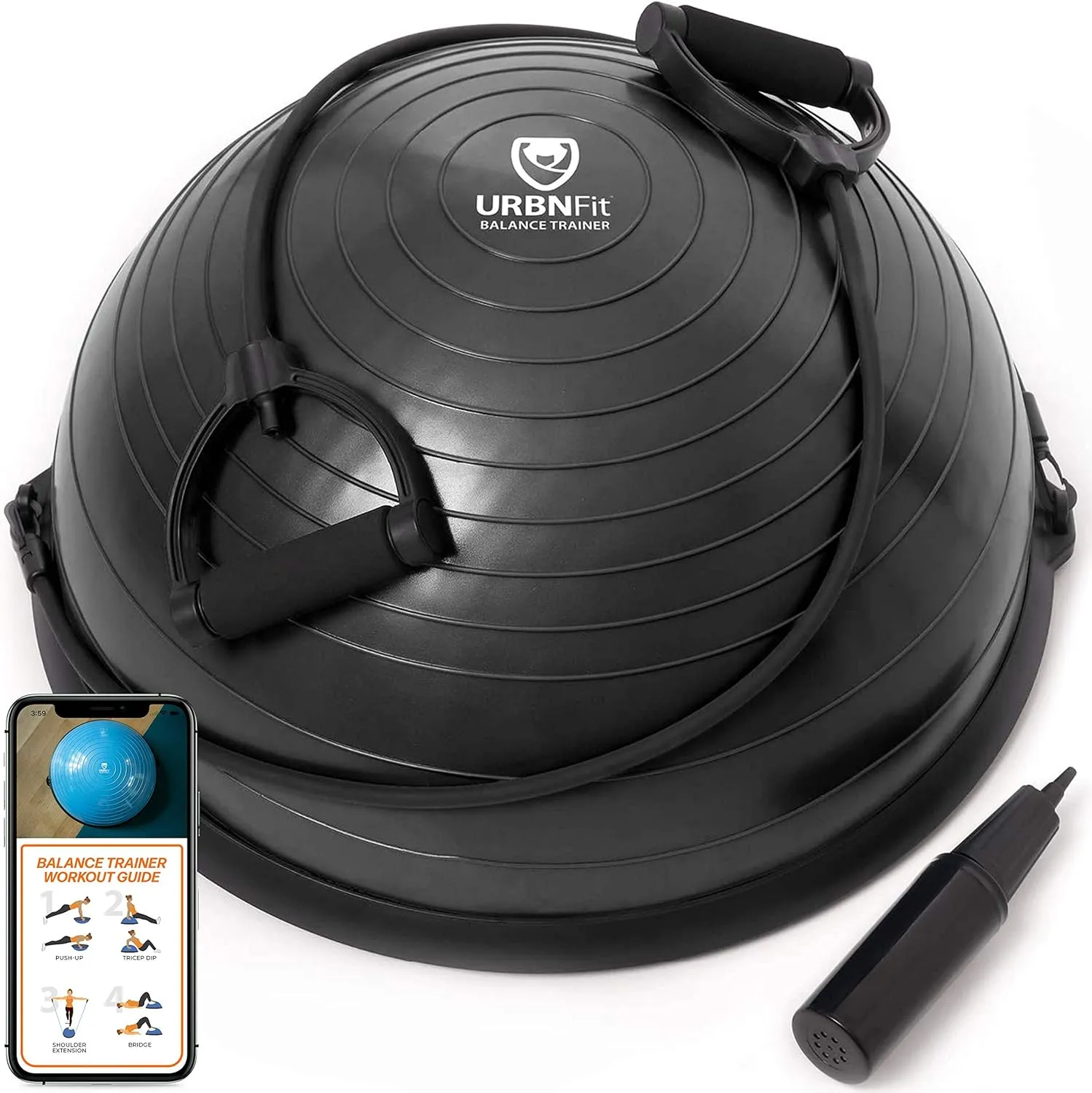 Premium Half Balance Ball – Yoga Balance Trainer for Core Stability & Full Body Workout – Includes Resistance Bands – Home or Gym Use for Core & Leg Toning