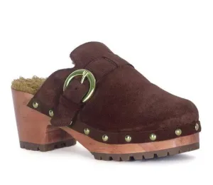 PRUNUS BUCKLED SUEDE ROUND TOE MULE CLOGS