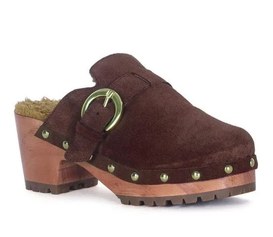 PRUNUS BUCKLED SUEDE ROUND TOE MULE CLOGS