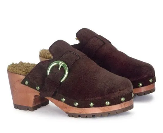 PRUNUS BUCKLED SUEDE ROUND TOE MULE CLOGS
