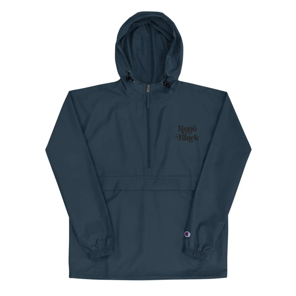 Retro Black Unisex Embroidered Champion Packable Jacket