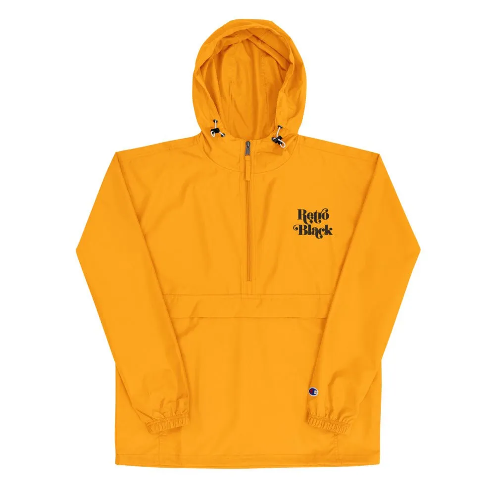 Retro Black Unisex Embroidered Champion Packable Jacket