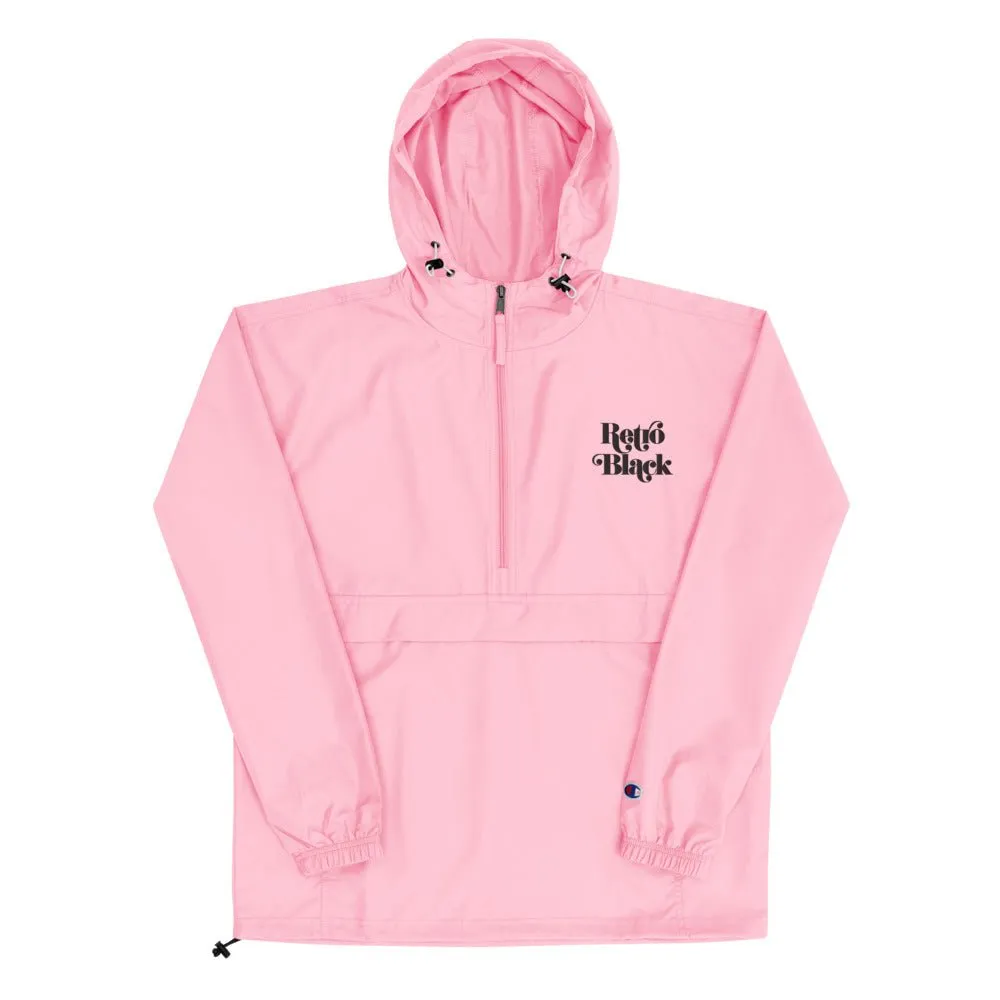 Retro Black Unisex Embroidered Champion Packable Jacket