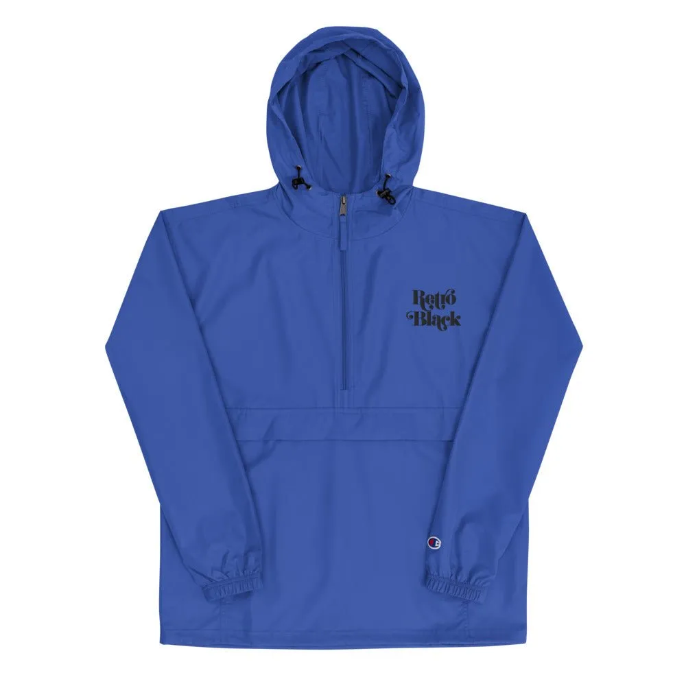Retro Black Unisex Embroidered Champion Packable Jacket