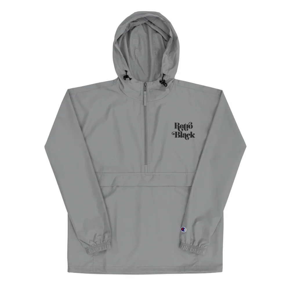 Retro Black Unisex Embroidered Champion Packable Jacket