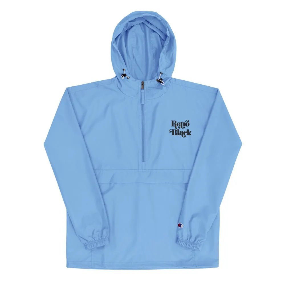 Retro Black Unisex Embroidered Champion Packable Jacket