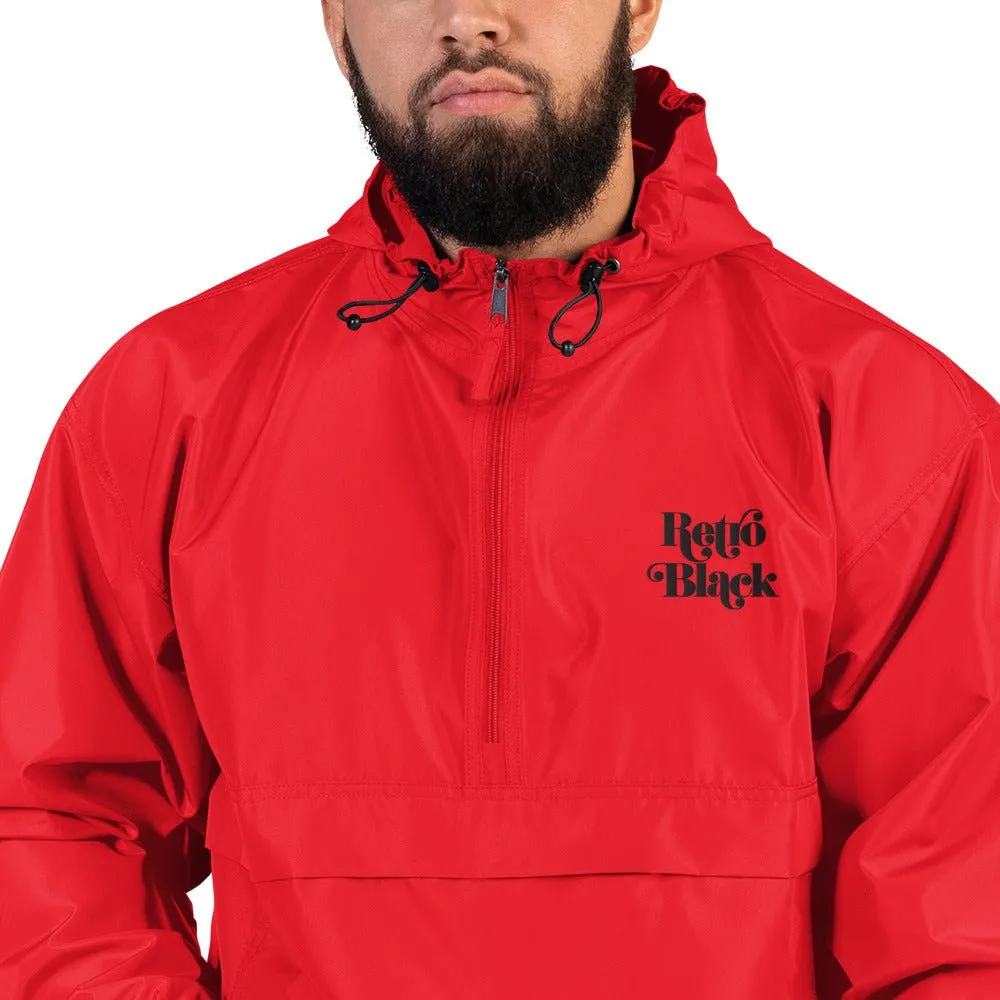 Retro Black Unisex Embroidered Champion Packable Jacket