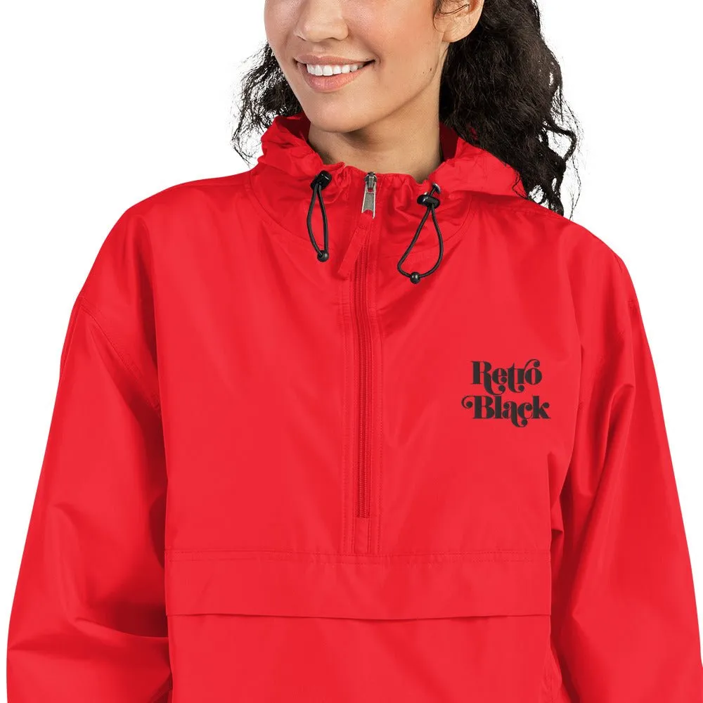 Retro Black Unisex Embroidered Champion Packable Jacket