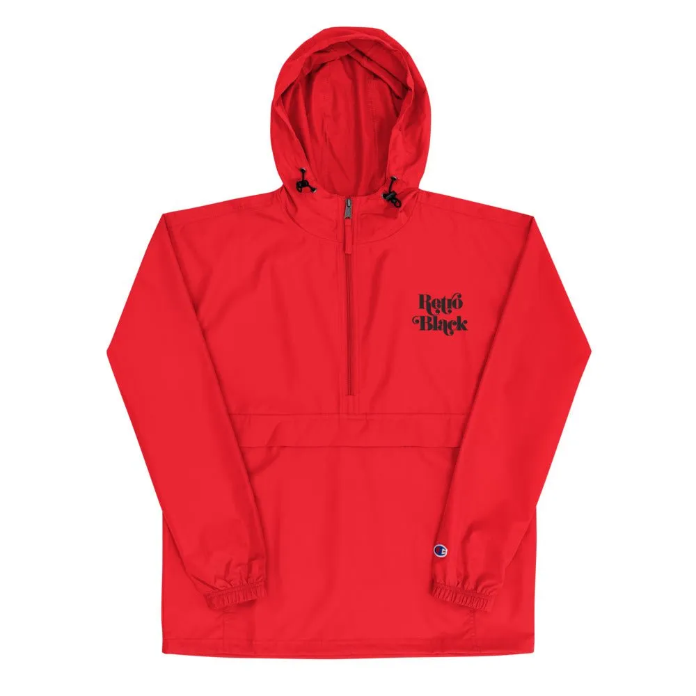 Retro Black Unisex Embroidered Champion Packable Jacket