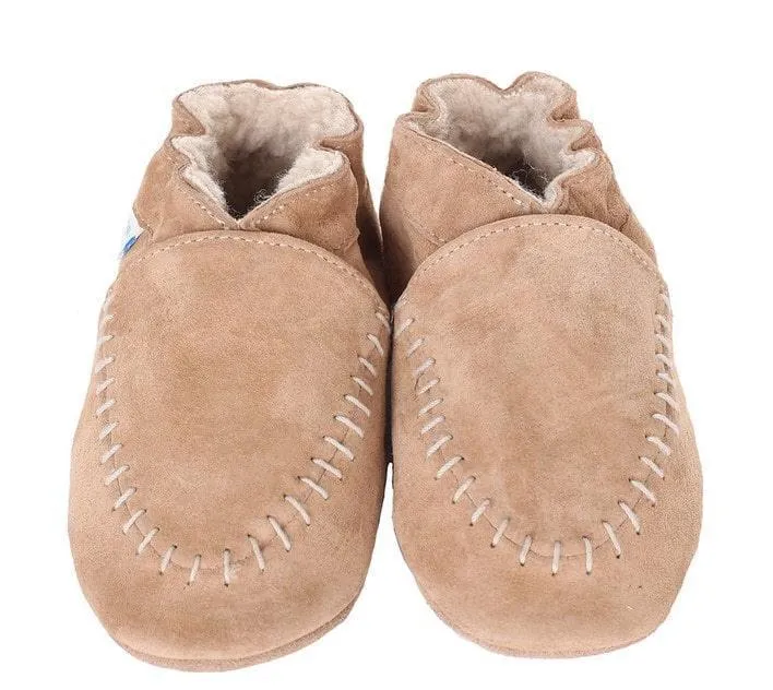 Robeez® Boy Cozy Moccasin Taupe Soft Soles