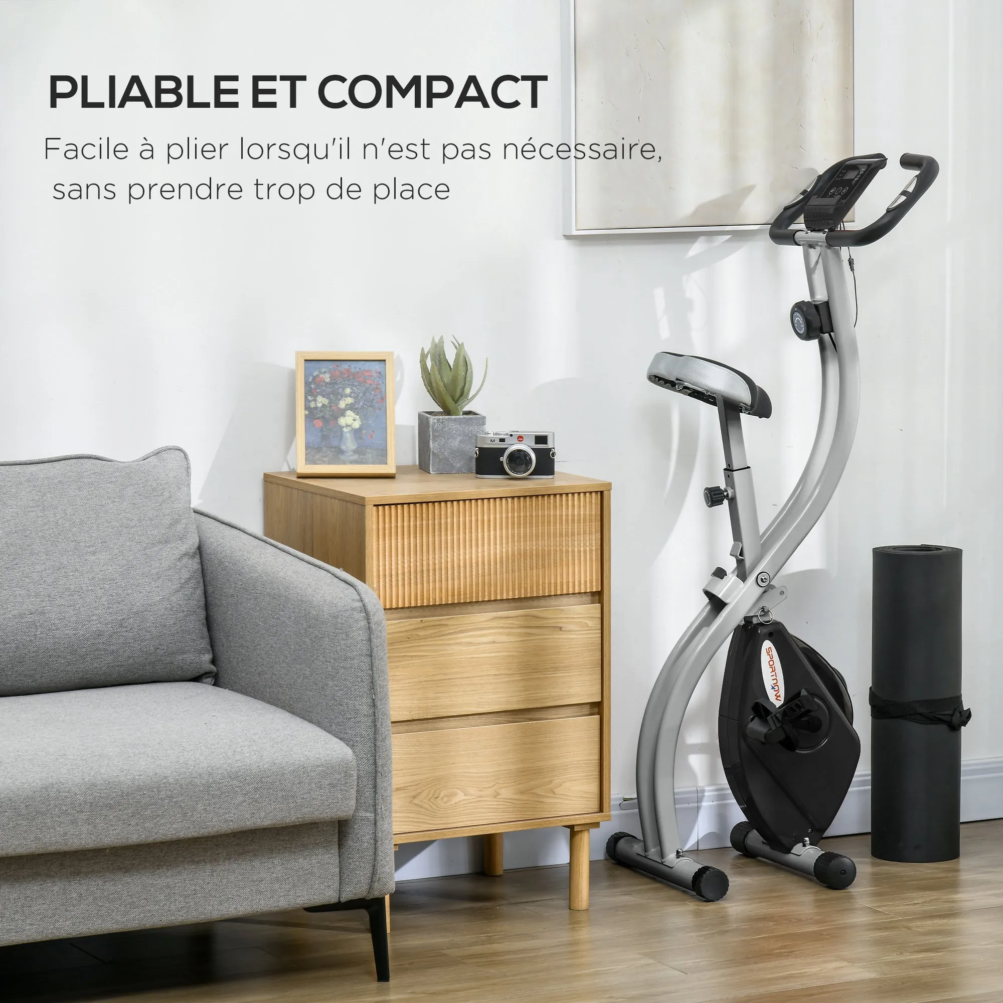Rootz Foldable Home Trainer - Fitness Bike - Indoor Bicycle - 8-Level Magnetic Resistance - LCD Screen - 97cm x 43cm x 110cm