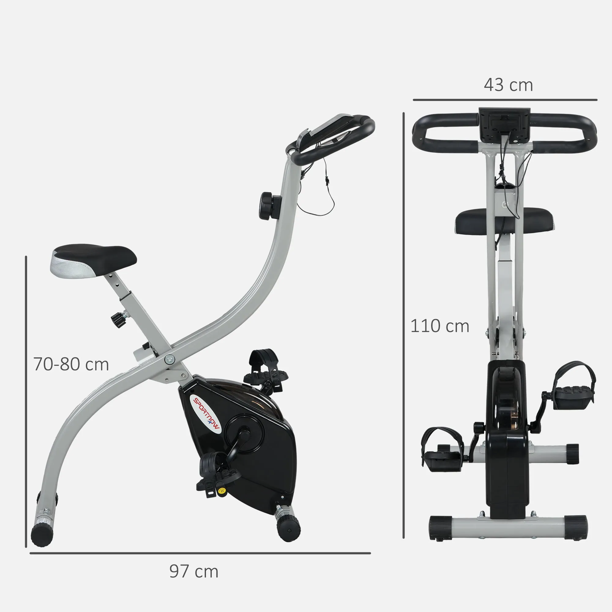 Rootz Foldable Home Trainer - Fitness Bike - Indoor Bicycle - 8-Level Magnetic Resistance - LCD Screen - 97cm x 43cm x 110cm