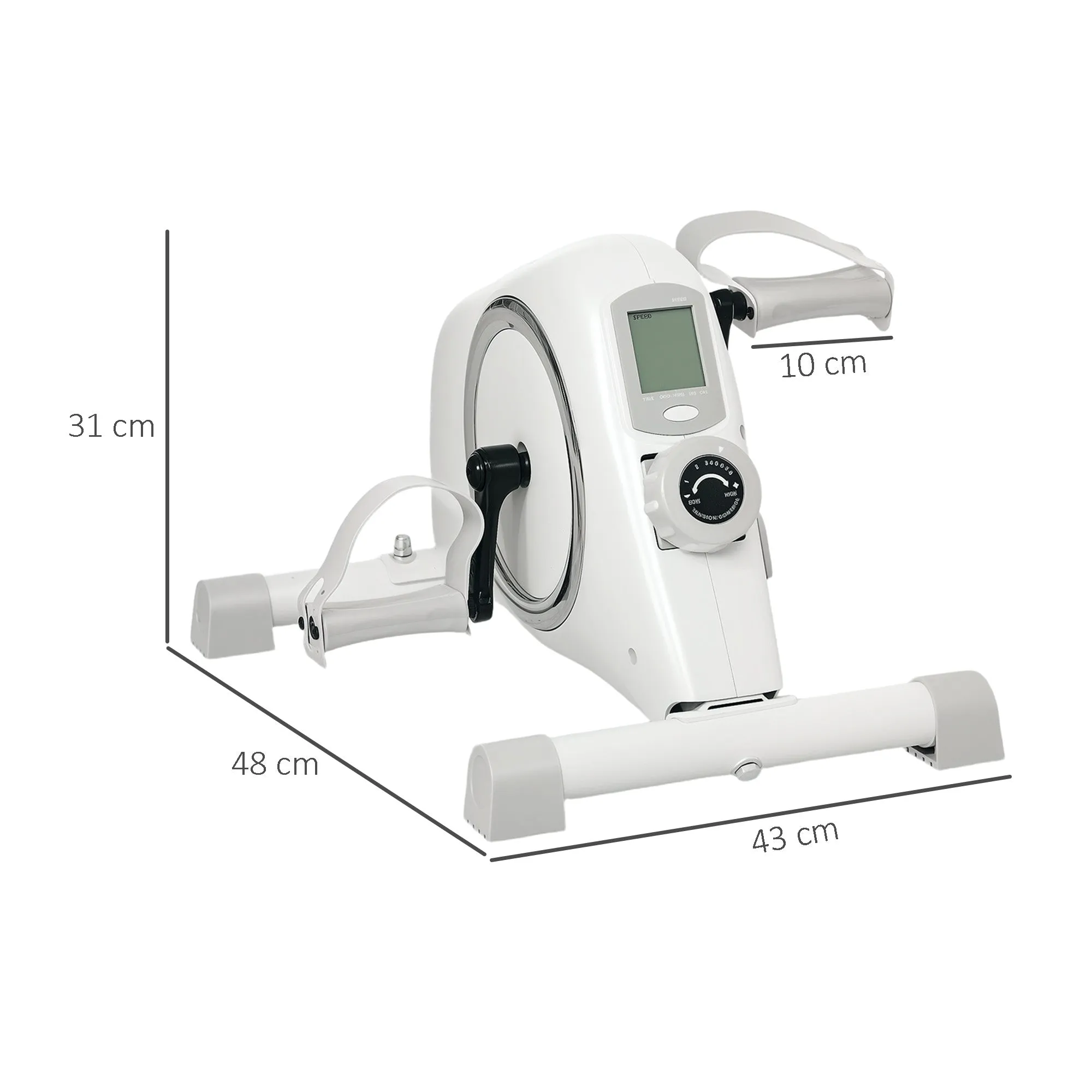 Rootz Mini Home Trainer - Under-the-Desk Foot Pedal - Arm & Leg Exercises - 8 Resistance Levels - Steel, White - 48cm x 43cm x 31cm