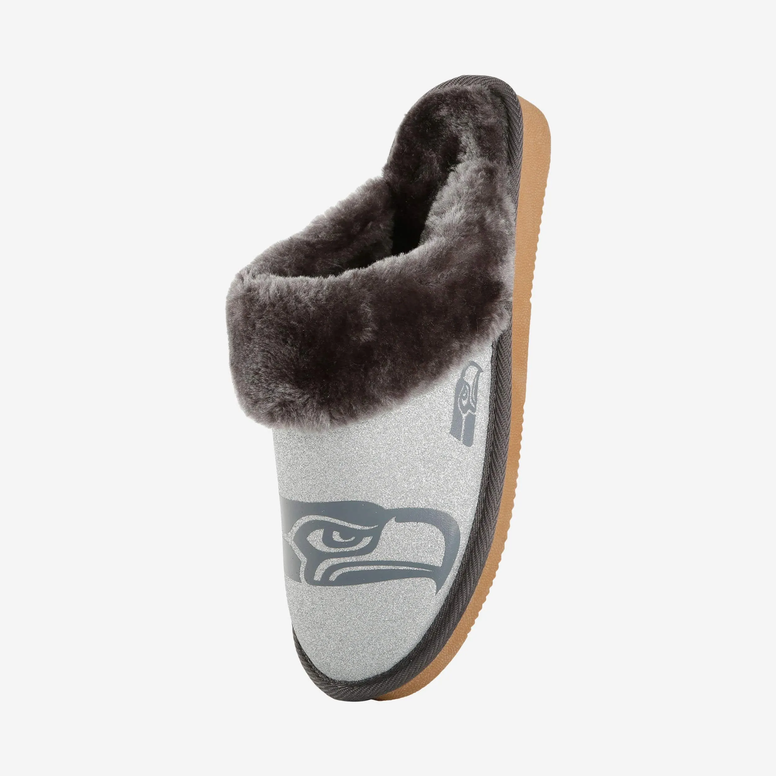 Seattle Seahawks Womens Glitter Open Back Fur Moccasin Slipper