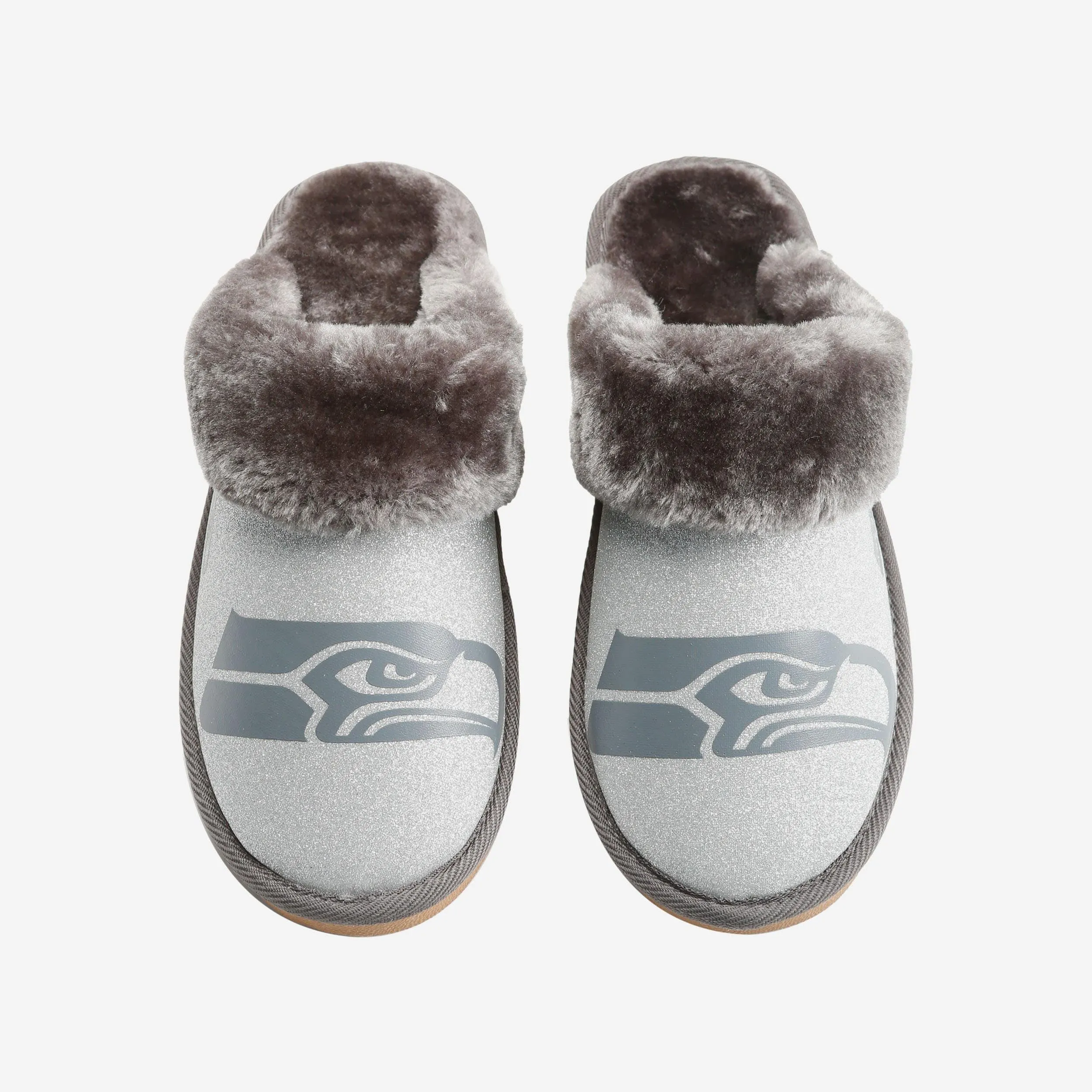 Seattle Seahawks Womens Glitter Open Back Fur Moccasin Slipper