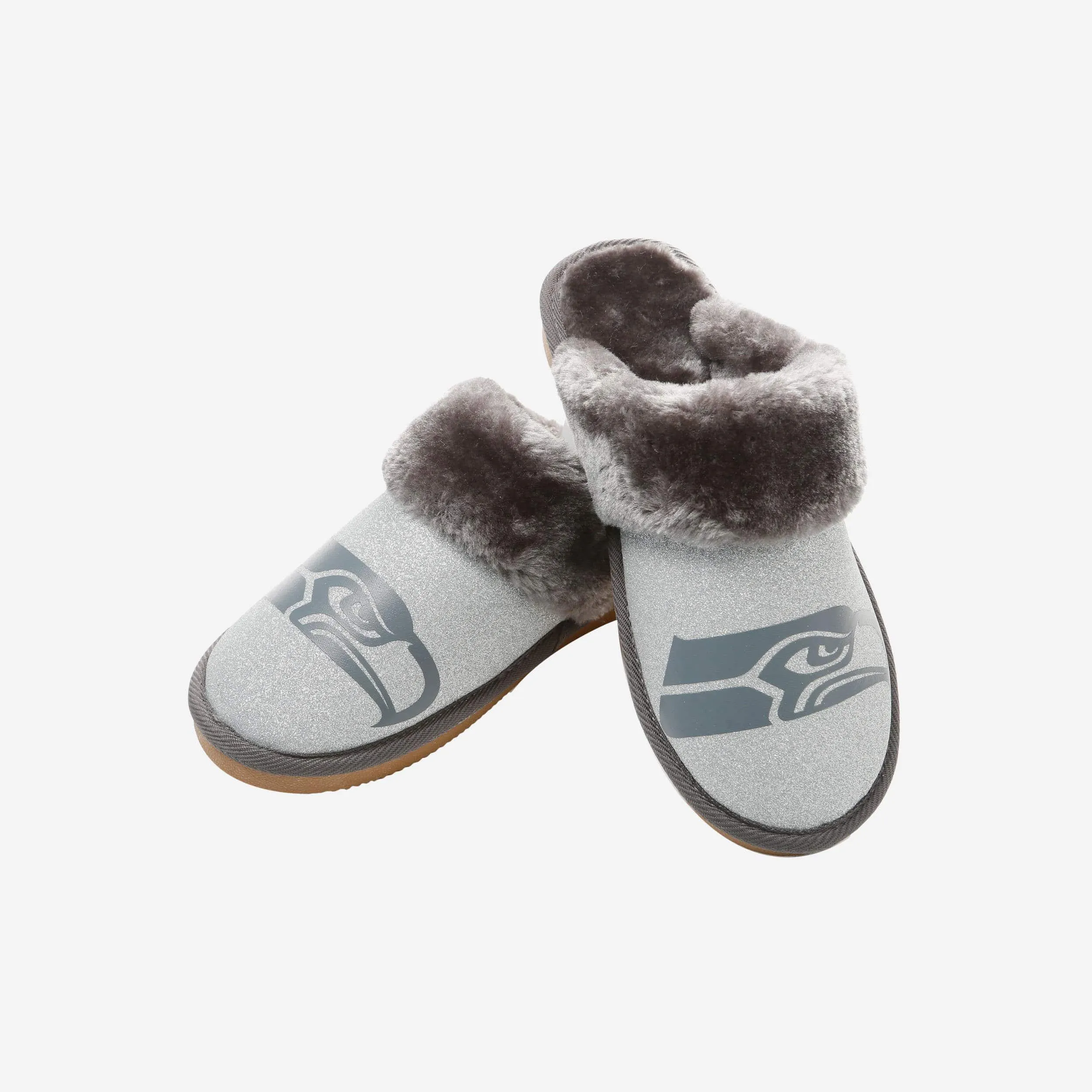 Seattle Seahawks Womens Glitter Open Back Fur Moccasin Slipper