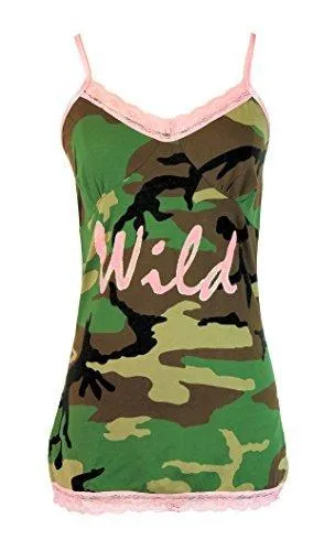 Sexy Camouflage Pink Lace Trim Nighty Chemise Tunic Top