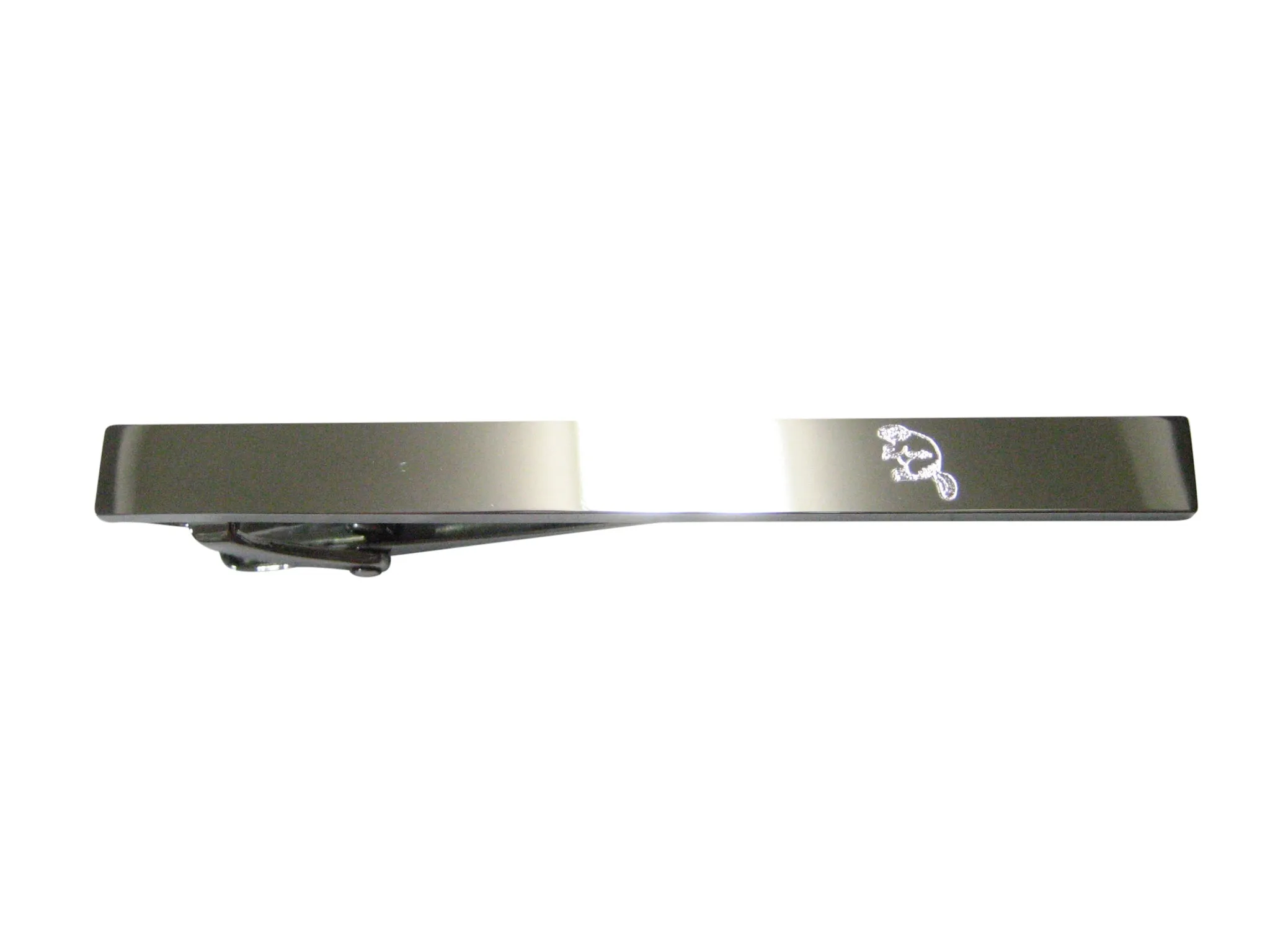 Silver Toned Etched Sleek Beaver Tie Clip