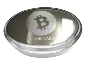 Silver Toned Etched Sleek Bitcoin Cash Coin Cryptocurrency Blockchain Oval Trinket Jewelry Box