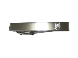 Silver Toned Etched Sleek Cat Head Skinny Tie Clip